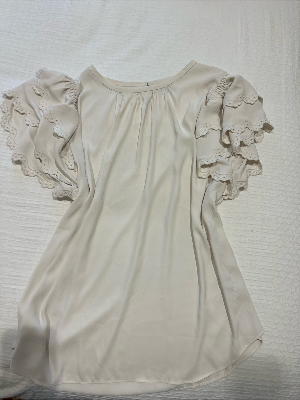 Ann Taylor Cream Ruffle Eyelet Sleeve Blouse